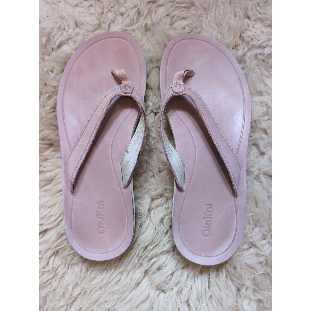 OluKai Southshore Sz 8 Flip Flop Waterproof Leather Sandals Pink Women's